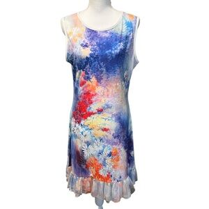 Vintage Concepts Floral Watercolor Print Tank Dress With Ruffle Tulle Hem Size L
